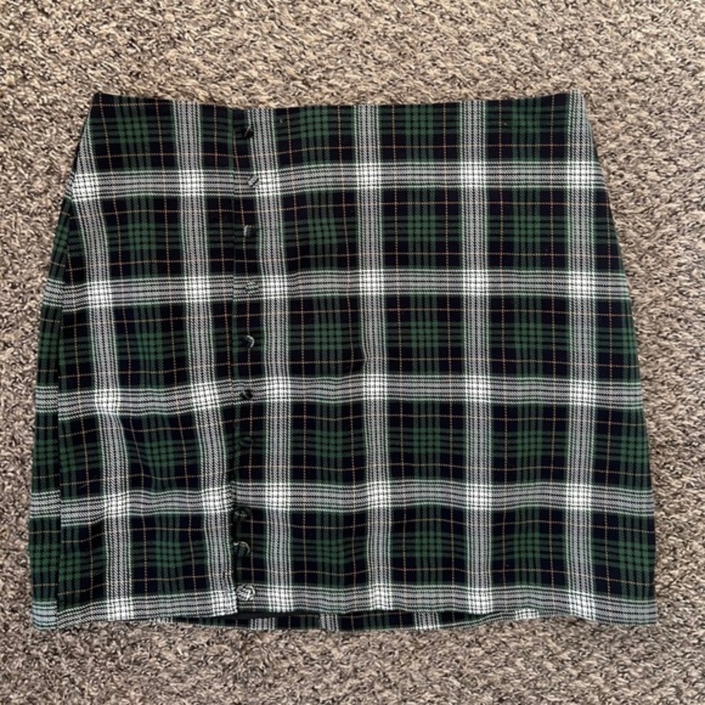 Blue Rain Black, Green & White Plaid Mini Skirt